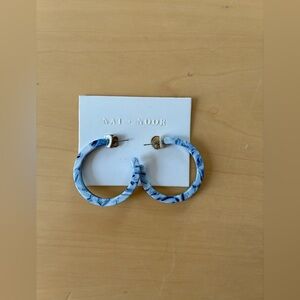 Nat + Noor Blue and White Hoop Earrings